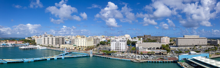 Naklejka na ściany i meble Scenic views from luxury cruise ship on Caribbean vacation in Puerto Rico.