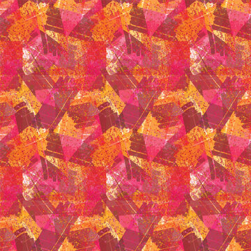 Brush Strokes and Raspberry and Orange Texture Print in Pink and Orange Seamless Repeating Pattern