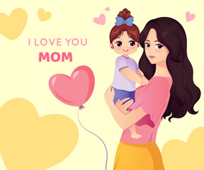 mother and daughter love vector illustration
