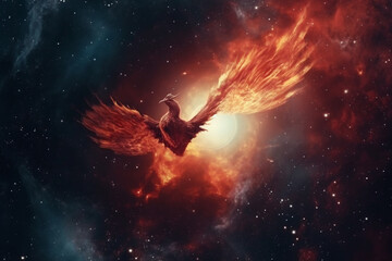 Obraz na płótnie Canvas Fire phoenix bird in space background. Generative AI