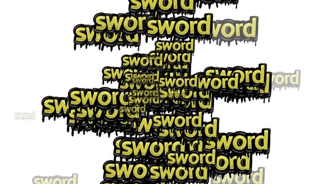 animated video scattered with the words SWORD on a white background