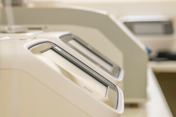 Side view of realtime PCR instruments in a scientific laboratory. Science, PCR device, DNA...