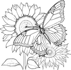 Sunflowers Line Drawn Art
