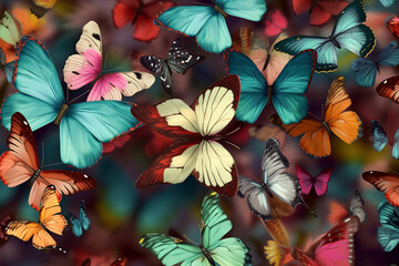 Illustration of various and colorful butterflies background. Generative AI