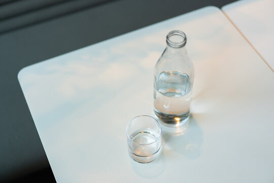 Bottle of water and glass