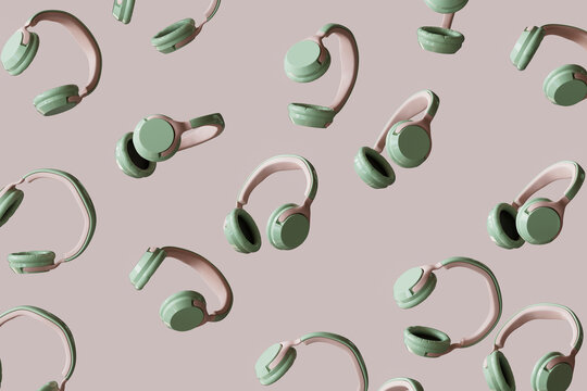 many headsets in different positions