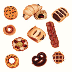 illustration of set of yummy Bread and Bakery Food items.