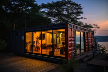 Obraz premium Modern house - Container - Illustration created with generative ai