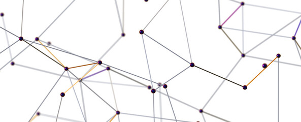 Big data visualization. Network connection structure with chaotic distribution of points and lines. 3D rendering.