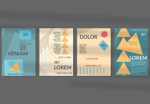 Flyer Layout with Paper Cut Layered Simple Geometric Shapes
