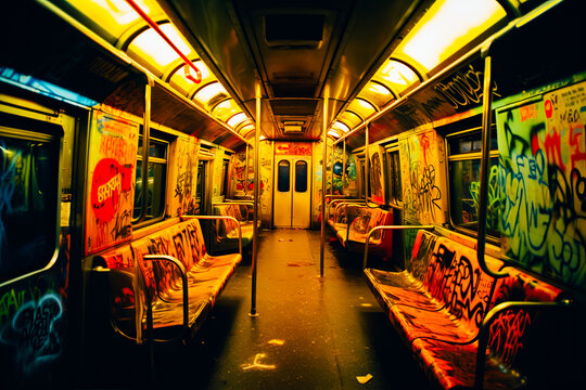 The old underground metro is covered with graffiti