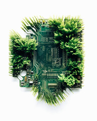 A printed circuit board grown from nature using evolutionary programming. Photo on a clean white background