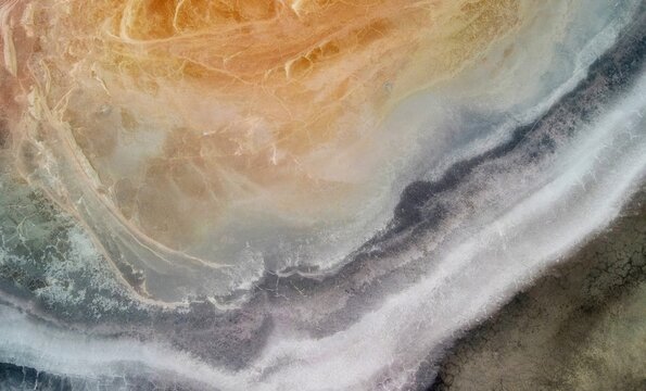 Abstract of a salt lake looking like a Agate rock