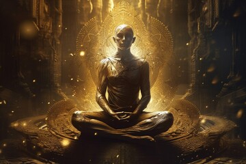 meditation yoga pose aura silhouette spiritual peace energy chakra zen. Generative AI.