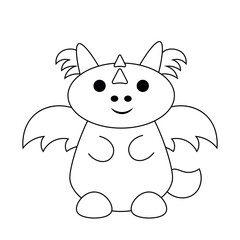 Fototapeta premium Cute cartoon dragon with wings in black and white