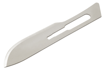 Replaceable blade of surgical scalpel, close-up, isolated on transparent background .
