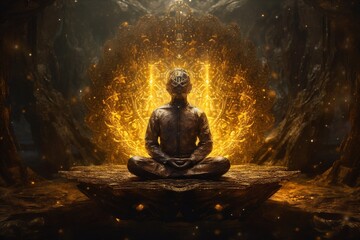 silhouette energy zen pose aura yoga peace meditation spiritual chakra. Generative AI.