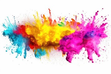 Fototapeta na wymiar Colorful paint splashes and powder explosion on white background. (Generative AI)