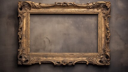 A vintage-style wooden frame with distressed edges, positioned against a muted gray backdrop, evoking a sense of nostalgia and elegance, while offering negative space. Generative AI. 