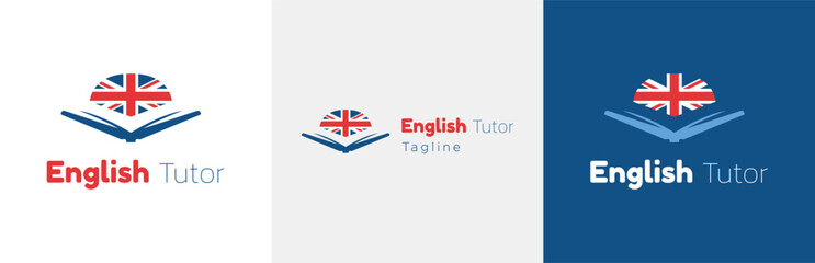 English tutor logo design set, language lesson modern logotype symbol, grammar school emblem concept, vocabulary education editable commercial illustration, branding, brand identity isolated
