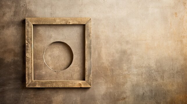 A rustic wooden frame with a weathered finish, placed against a textured beige background, exuding warmth and charm, while allowing for negative space for branding or text placement. Generative AI. 