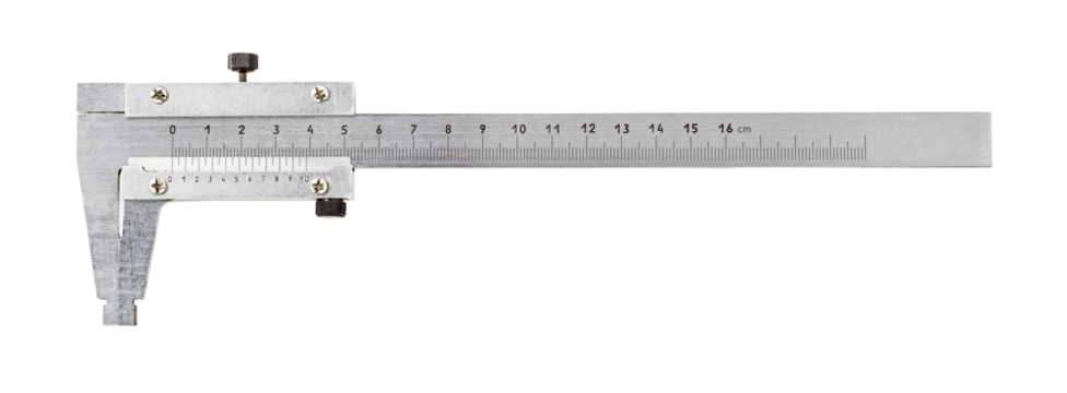 Caliper old metal closed, isolated on transparent background .