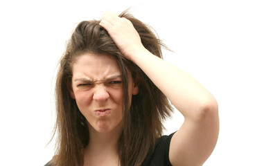 Stressed woman over white background