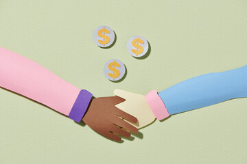 Handshake icon and scattered gold coins