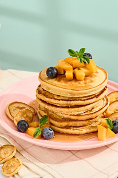 Pancake stack with fruits