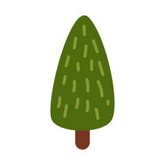 Cute Doodle Forest Tree. Christmas kid, child drawing. Pencil, pen or marker hand drawn cartoon sticker (Full Vector)