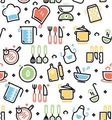 Cooking Signs Seamless Pattern Background on a White for Web and App, Graphic Design. Vector illustration