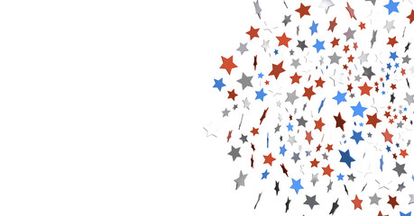 Stars - Red white blue shiny confetti stars on white background, isolate, tricolor concept, - PNG transparent