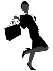 Sexy business woman standing with a shopping bag on an isolated background