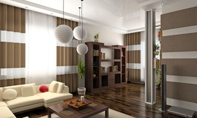 Fototapeta na wymiar modern private interior (3D rendering)
