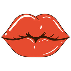 Red woman lips. Retro vector illustration.