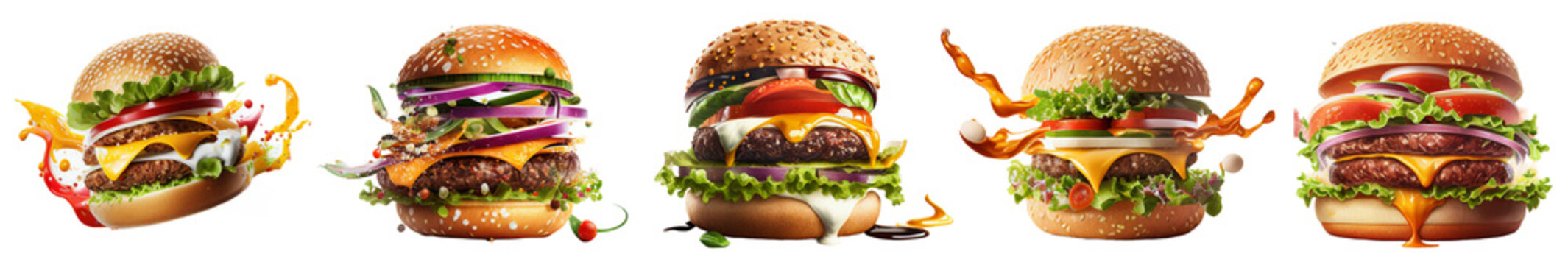 Delicious burgers png transparent background. Generative AI