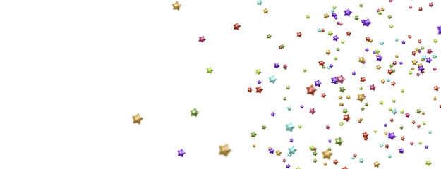 XMAS Banner with colored decoration. Festive border with falling glitter dust and stars.