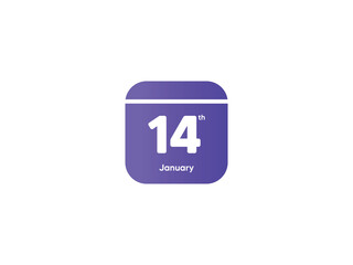 14th January calendar date month icon with gradient color, flat design style vector illustration