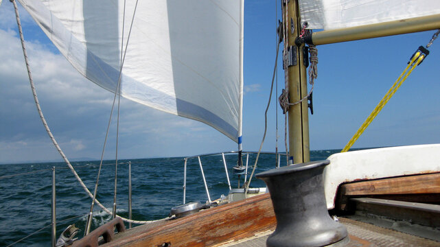 Sailing on an old cruising yacht off the East Coast of Ireland