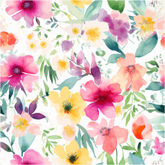 Obraz premium Seamless Pattern Watercolor Flowers