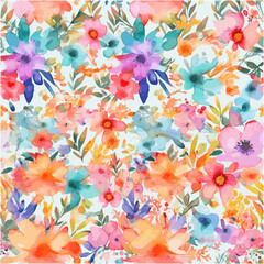 Fototapeta na wymiar Seamless Pattern Watercolor Flowers