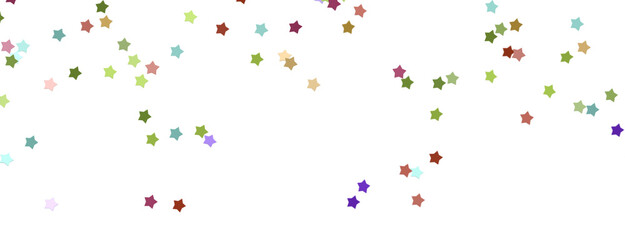 XMAS Banner with colored decoration. Festive border with falling glitter dust and stars.