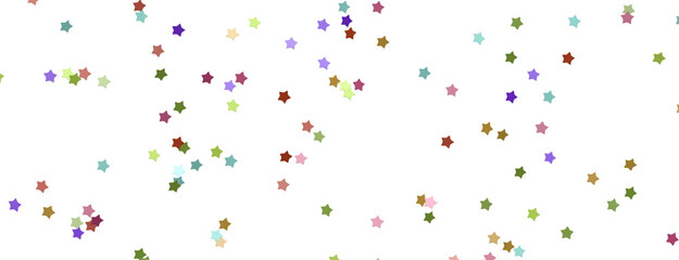 XMAS Banner with colored decoration. Festive border with falling glitter dust and stars.