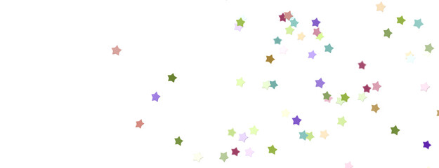 XMAS Banner with colored decoration. Festive border with falling glitter dust and stars.