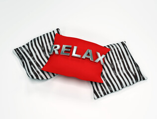 three pillow with 3d stell text on white background -digital artwork