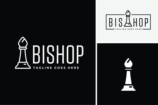 Line Art Bishop Piece for Chess Game Club or Strategy Business Plan logo design