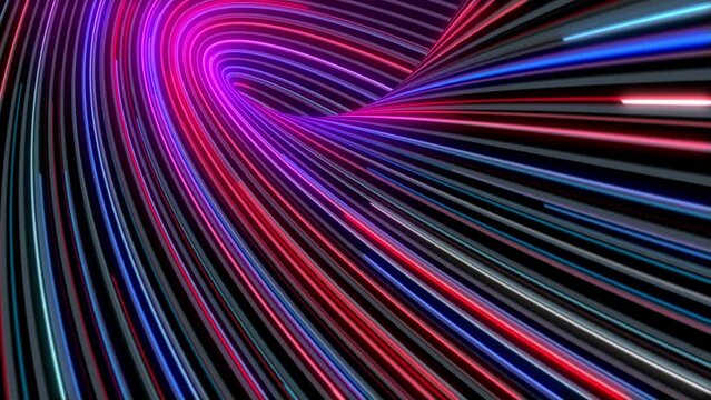 Modern futuristic curved colourful glowing 3d lines motion graphic. Loop animation.