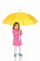 beauty a little girl with yellow umbrella