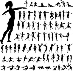 Silhouettes of women. Ballet, sport, dance.