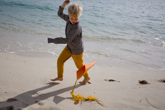 boy play with a kite